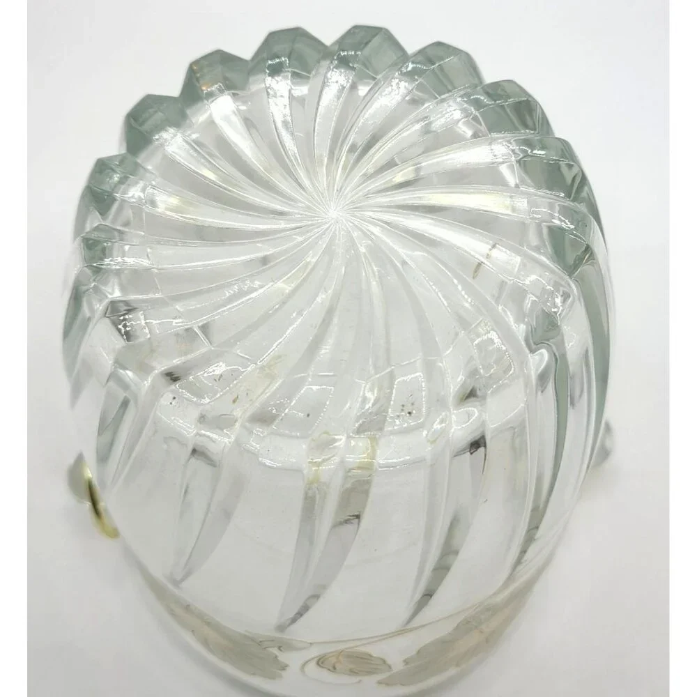 Vintage Clear Glass Ice Bucket With Gold Floral Design & Handle